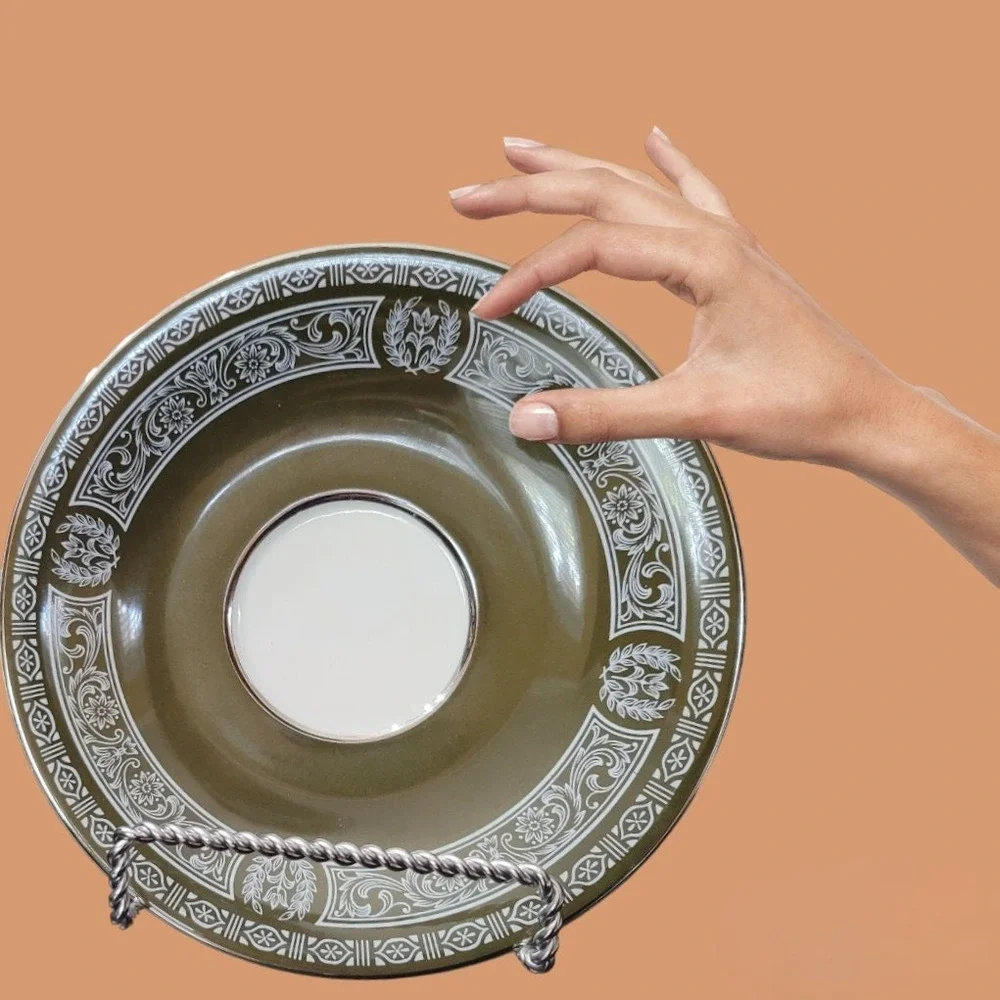 Forest Damask Saucer, Handcrafted Ceramic Saucer with Enchanting Woodland Design